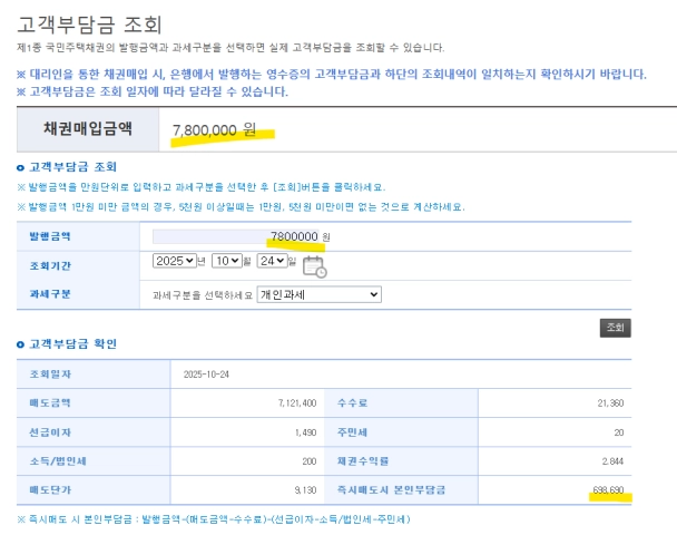주택채권 즉시매도시 본인부담금
